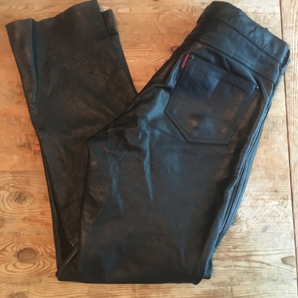 Black Leather 5 Pocket Jean Style Pants
